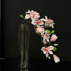 گل مگنولیا وارداتی سفید صورتی گلدان شیشه